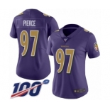 Women's Baltimore Ravens #97 Michael Pierce Limited Purple Rush Vapor Untouchable 100th Season Football Jersey