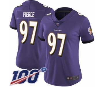 Women's Baltimore Ravens #97 Michael Pierce Purple Team Color Vapor Untouchable Limited Player 100th Season Football Jersey