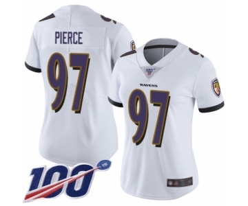 Women's Baltimore Ravens #97 Michael Pierce White Vapor Untouchable Limited Player 100th Season Football Jersey