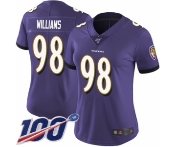 Women's Baltimore Ravens #98 Brandon Williams Purple Team Color Vapor Untouchable Limited Player 100th Season Football Jersey