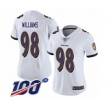 Women's Baltimore Ravens #98 Brandon Williams White Vapor Untouchable Limited Player 100th Season Football Jersey