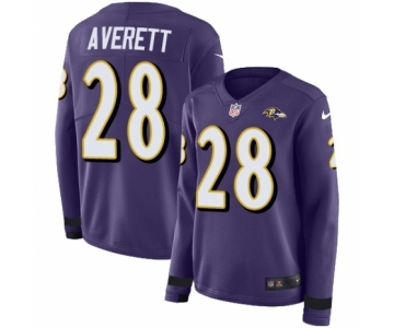 Women's Nike Baltimore Ravens #28 Anthony Averett Limited Purple Therma Long Sleeve NFL Jersey