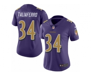 Women's Nike Baltimore Ravens #34 Lorenzo Taliaferro Limited Purple Rush NFL Jersey