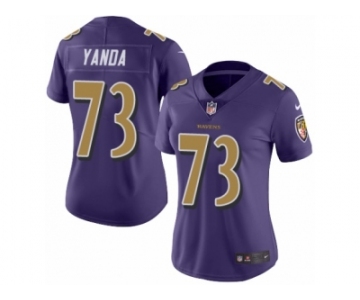 Women's Nike Baltimore Ravens #73 Marshal Yanda Limited Purple Rush NFL Jersey