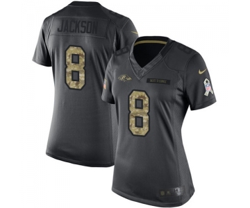 Women's Nike Baltimore Ravens #8 Lamar Jackson Limited Black 2016 Salute to Service NFL Jersey