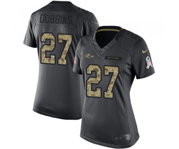 Women's Nike Ravens #27 J.K. Dobbins Black Stitched NFL Limited 2016 Salute to Service Jersey