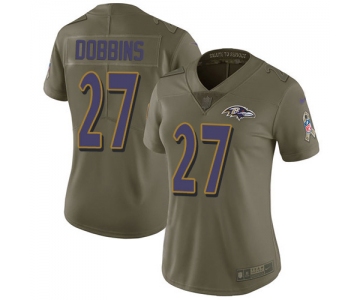 Women's Nike Ravens #27 J.K. Dobbins Olive Stitched NFL Limited 2017 Salute To Service Jersey