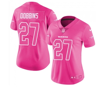 Women's Nike Ravens #27 J.K. Dobbins Pink Stitched NFL Limited Rush Fashion Jersey