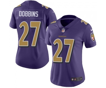 Women's Nike Ravens #27 J.K. Dobbins Purple Stitched NFL Limited Rush Jersey