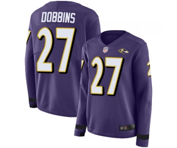 Women's Nike Ravens #27 J.K. Dobbins Purple Team Color Stitched NFL Limited Therma Long Sleeve Jersey