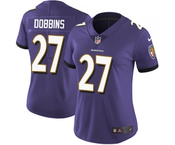 Women's Nike Ravens #27 J.K. Dobbins Purple Team Color Stitched NFL Vapor Untouchable Limited Jersey