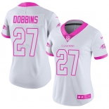 Women's Nike Ravens #27 J.K. Dobbins White Pink Stitched NFL Limited Rush Fashion Jersey