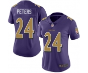 Women's Ravens #24 Marcus Peters Purple Stitched Football Limited Rush Jersey