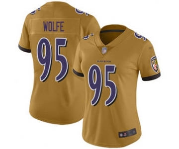 Women's Ravens #95 Derek Wolfe Gold Stitched Football Limited Inverted Legend Jersey