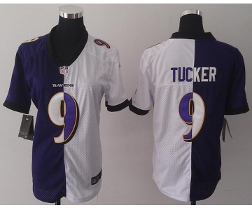 nike women nfl jerseys baltimore ravens #9 tucker white-purple[nike split]