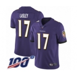 Youth Baltimore Ravens #17 Jordan Lasley Purple Team Color Vapor Untouchable Limited Player 100th Season Football Jersey