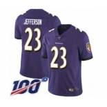 Youth Baltimore Ravens #23 Tony Jefferson Purple Team Color Vapor Untouchable Limited Player 100th Season Football Jersey