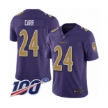 Youth Baltimore Ravens #24 Brandon Carr Limited Purple Rush Vapor Untouchable 100th Season Football Jersey