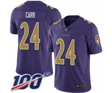 Youth Baltimore Ravens #24 Brandon Carr Limited Purple Rush Vapor Untouchable 100th Season Football Jersey