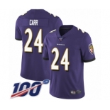 Youth Baltimore Ravens #24 Brandon Carr Purple Team Color Vapor Untouchable Limited Player 100th Season Football Jersey