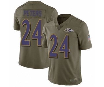 Youth Baltimore Ravens #24 Marcus Peters Limited Olive 2017 Salute to Service Football Jersey