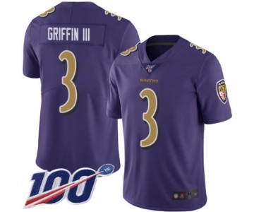 Youth Baltimore Ravens #3 Robert Griffin III Limited Purple Rush Vapor Untouchable 100th Season Football Jersey