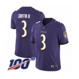 Youth Baltimore Ravens #3 Robert Griffin III Purple Team Color Vapor Untouchable Limited Player 100th Season Football Jersey