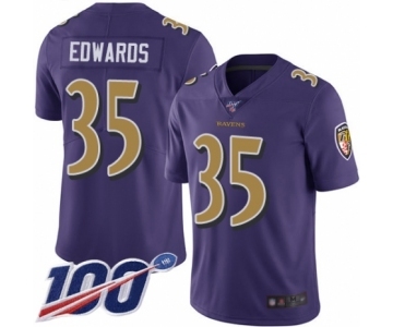 Youth Baltimore Ravens #35 Gus Edwards Limited Purple Rush Vapor Untouchable 100th Season Football Jersey