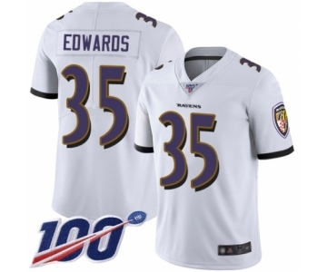 Youth Baltimore Ravens #35 Gus Edwards White Vapor Untouchable Limited Player 100th Season Football Jersey