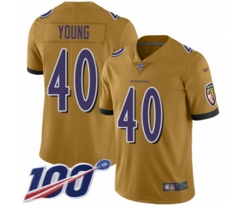 Youth Baltimore Ravens #40 Kenny Young Limited Gold Inverted Legend 100th Season Football Jersey