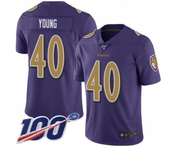 Youth Baltimore Ravens #40 Kenny Young Limited Purple Rush Vapor Untouchable 100th Season Football Jersey