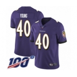 Youth Baltimore Ravens #40 Kenny Young Purple Team Color Vapor Untouchable Limited Player 100th Season Football Jersey