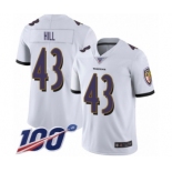 Youth Baltimore Ravens #43 Justice Hill White Vapor Untouchable Limited Player 100th Season Football Jersey