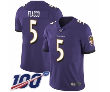 Youth Baltimore Ravens #5 Joe Flacco Purple Team Color Vapor Untouchable Limited Player 100th Season Football Jersey