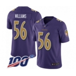 Youth Baltimore Ravens #56 Tim Williams Limited Purple Rush Vapor Untouchable 100th Season Football Jersey