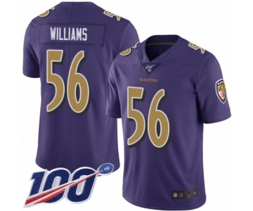 Youth Baltimore Ravens #56 Tim Williams Limited Purple Rush Vapor Untouchable 100th Season Football Jersey