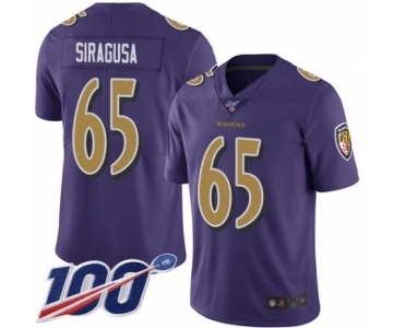 Youth Baltimore Ravens #65 Nico Siragusa Limited Purple Rush Vapor Untouchable 100th Season Football Jersey