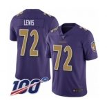 Youth Baltimore Ravens #72 Alex Lewis Limited Purple Rush Vapor Untouchable 100th Season Football Jersey