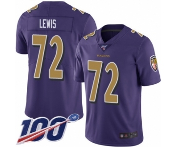 Youth Baltimore Ravens #72 Alex Lewis Limited Purple Rush Vapor Untouchable 100th Season Football Jersey