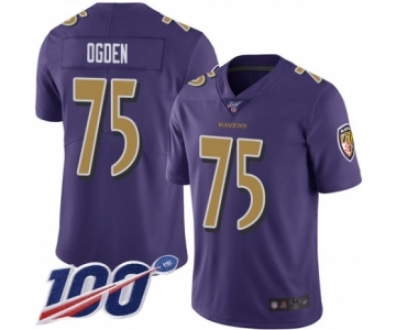 Youth Baltimore Ravens #75 Jonathan Ogden Limited Purple Rush Vapor Untouchable 100th Season Football Jersey