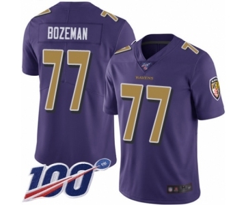 Youth Baltimore Ravens #77 Bradley Bozeman Limited Purple Rush Vapor Untouchable 100th Season Football Jersey