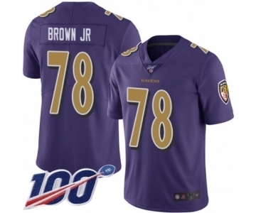 Youth Baltimore Ravens #78 Orlando Brown Jr. Limited Purple Rush Vapor Untouchable 100th Season Football Jersey