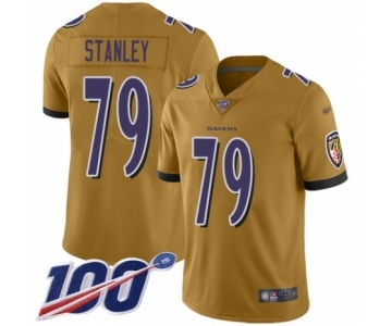 Youth Baltimore Ravens #79 Ronnie Stanley Limited Gold Inverted Legend 100th Season Football Jersey