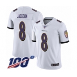 Youth Baltimore Ravens #8 Lamar Jackson White Vapor Untouchable Limited Player 100th Season Football Jersey