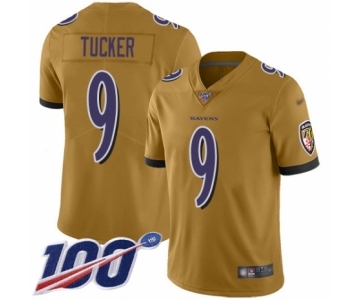 Youth Baltimore Ravens #9 Justin Tucker Limited Gold Inverted Legend 100th Season Football Jersey