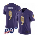 Youth Baltimore Ravens #9 Justin Tucker Limited Purple Rush Vapor Untouchable 100th Season Football Jersey