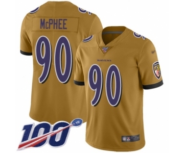 Youth Baltimore Ravens #90 Pernell McPhee Limited Gold Inverted Legend 100th Season Football Jersey