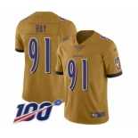 Youth Baltimore Ravens #91 Shane Ray Limited Gold Inverted Legend 100th Season Football Jersey