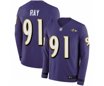 Youth Baltimore Ravens #91 Shane Ray Limited Purple Therma Long Sleeve Football Jersey