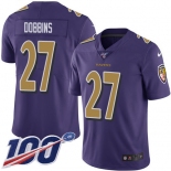 Youth Nike Ravens #27 J.K. Dobbins Purple Stitched NFL Limited Rush 100th Season Jersey